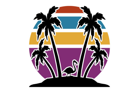 Beach Palm Trees Flamingo Retro Sunset Review