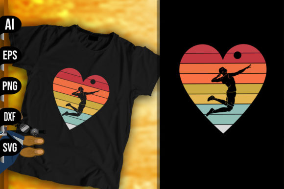 Retro Vintage Heart Volleyball Player